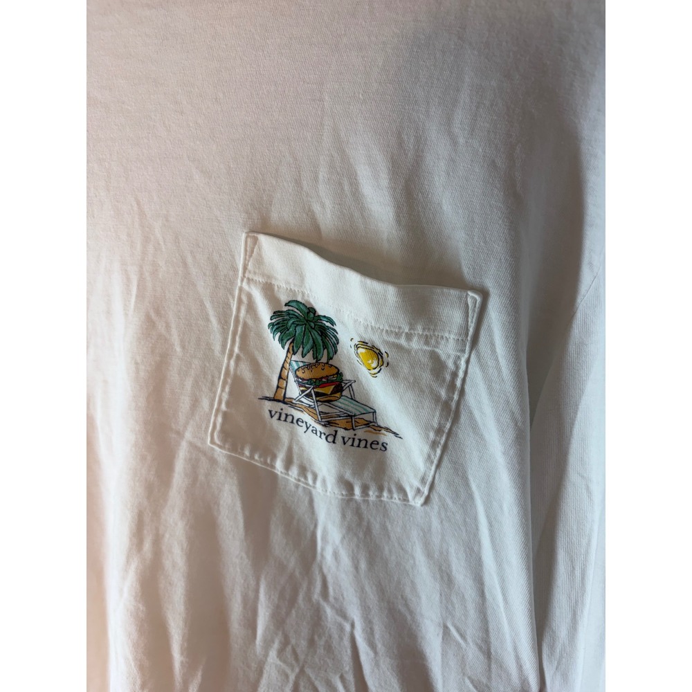 Vineyard Vines Mens White Long Sleeve Suns Out Buns Out Burger Pocket T-Shirt M